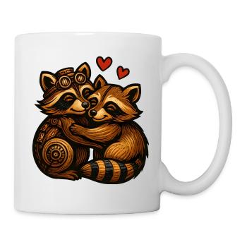 Robber's Hearts: Raccoon duo in gear look - Mug - white - Right
