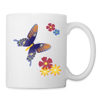 Schmetterling mit Blumen - Tasse - Weiß - Rechts