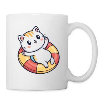 Cute cat on lifebuoy - Mug - white - Right