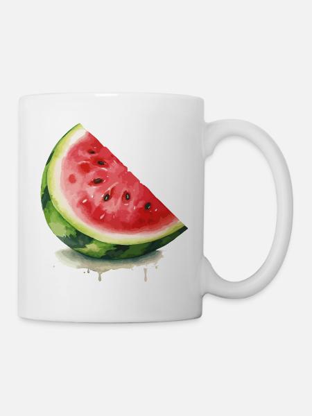 Aquarell-Wassermelone Scheibe - Tasse - Weiß