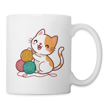 Chaton et Pelotes Colorées - Mug blanc - blanc - Droite