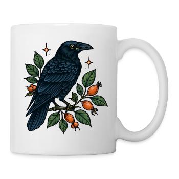 Midnight blue crow on the berry branch - Mug - white - Right