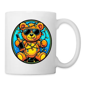 Sommer Teddy Lichterkette Gartenparty Fun Motiv - Tasse - Weiß - Rechts