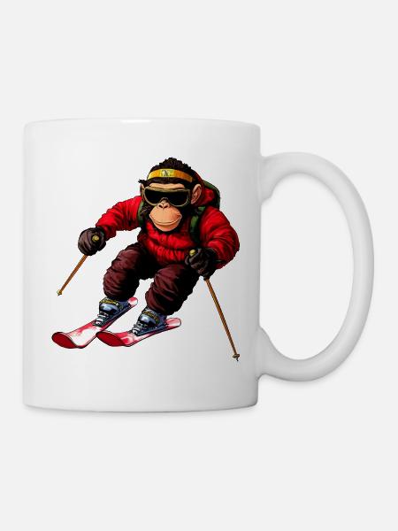 Affen Ski - Tasse - Weiß