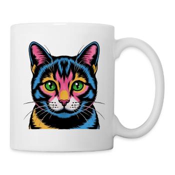 Bunte Pop-Art Katze Neonblick - Tasse - Weiß - Rechts