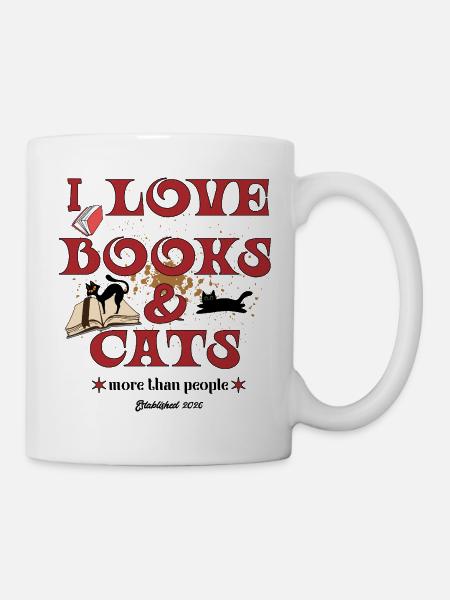 I Love Books & Cats – Leseratten und Cat-Lovers - Tasse - Weiß
