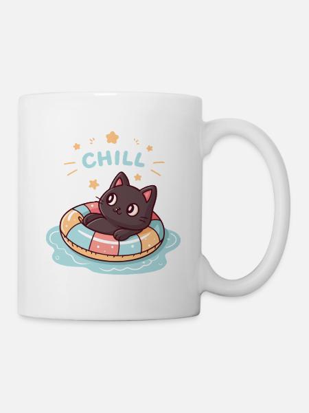 Schwarze Katze in Pastel-Boje CHILL - Tasse - Weiß
