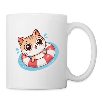 Kawaii-Katze in roter Boje - Tasse - Weiß - Rechts