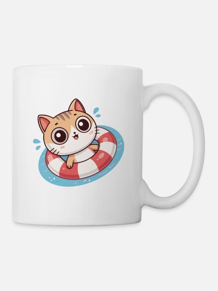 Kawaii-Katze in roter Boje - Tasse - Weiß