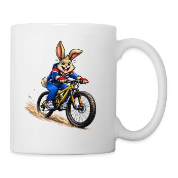 Fröhlicher Hase auf dem Mountainbike - Tasse - Weiß - Rechts