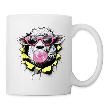 Popart Schaf – Sommer Halftone mit Sonnenbrille - Tasse - Weiß - Rechts