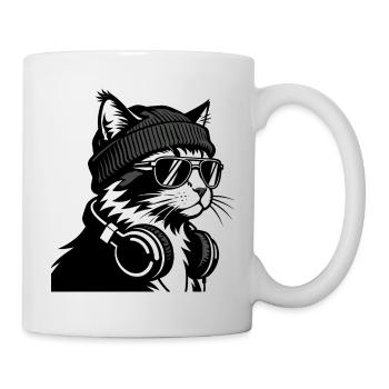 Cat Beat with hat and headphones - Mug - white - Right