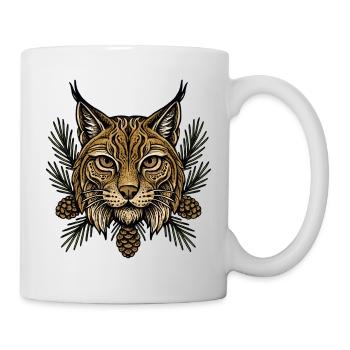 Tête de lynx avec branches de sapin - Mug blanc - blanc - Droite