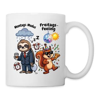 Montagsmodus vs Freitagsgefühl - Tasse - Weiß - Rechts