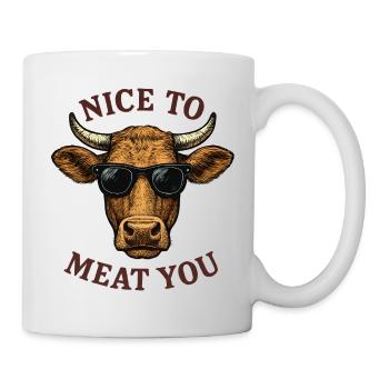 NICE TO MEAT YOU Stier mit Sonnenbrille - Tasse - Weiß - Rechts