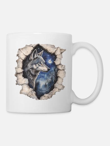 Loup au ciel étoilé - Mug blanc - blanc