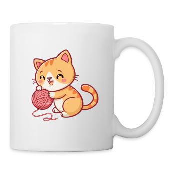 Happy playful kitten with ball - Mug - white - Right
