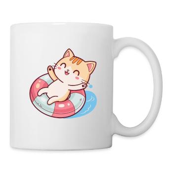 Swimming Cat on Lifebuoy - Mug - white - Right
