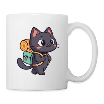 Wanderkatze mit Rucksack - Tasse - Weiß - Rechts