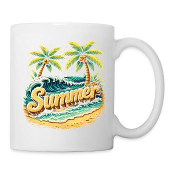 Palmen Strand Wellen Illustration - Tasse - Weiß - Rechts