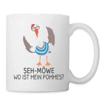 SEH-MÖWE Wo ist mein Pommes? Lustige Möwe - Tasse - Weiß - Rechts
