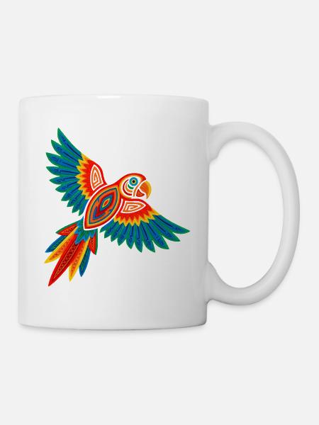 Bunter Mola Papagei - Tasse - Weiß