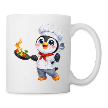 Süßer Pinguin Koch Cartoon Essen Kochen - Tasse - Weiß - Rechts