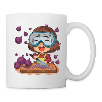 Comic girl cuts onions - Mug - white - Right