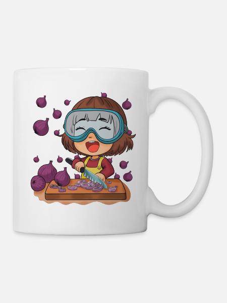 Comic Mädchen schneidet Zwiebeln - Tasse - Weiß
