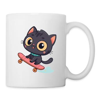 Kawaii schwarze Skateboard-Katze - Tasse - Weiß - Rechts