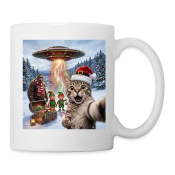 Weihnachtskatze im UFO-Selfie - Tasse - Weiß - Rechts