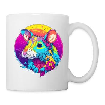 Rat néon psychédélique avec des fleurs - Mug blanc - blanc - Droite