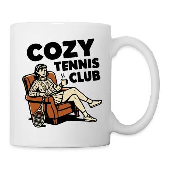 Cozy Tennis Club, stylisches Tennis Fan Hoodie - Tasse - Weiß - Rechts