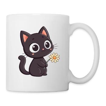 Chat noir et marguerite - Mug blanc - blanc - Droite