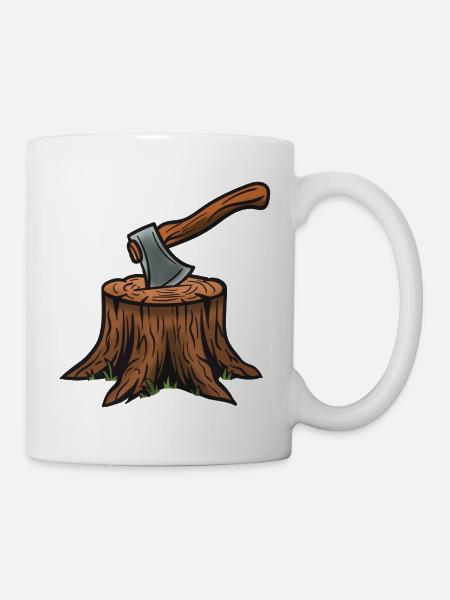 Axt im Baumstumpf – Holzkunst - Tasse - Weiß