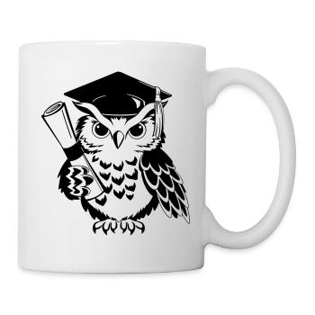 Clever owl with a doctor's hat and diploma - Mug - white - Right