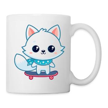 Weißer Fuchs auf blauem Skateboard - Tasse - Weiß - Rechts