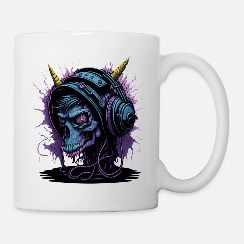 Neon Skull mit Kopfhörern DJ - Tasse - Weiß