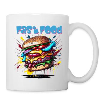 Burger - Hamburger - Fastfood - Tasse - Weiß - Rechts