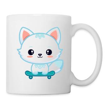 Renard kawaii sur skateboard - Mug blanc - blanc - Droite