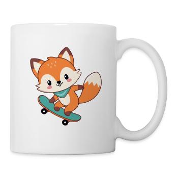 Renard sur skateboard mignon - Mug blanc - blanc - Droite
