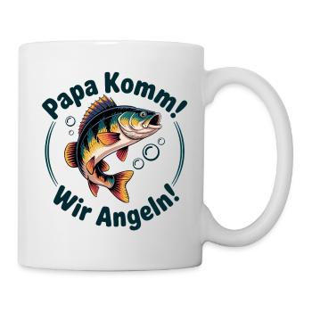 Papa Komm Wir Angeln Fischmotiv - Tasse - Weiß - Rechts
