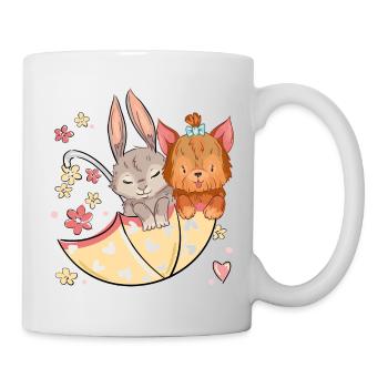  Hase und Hund mit einem Regenschirm - Tasse - Weiß - Rechts