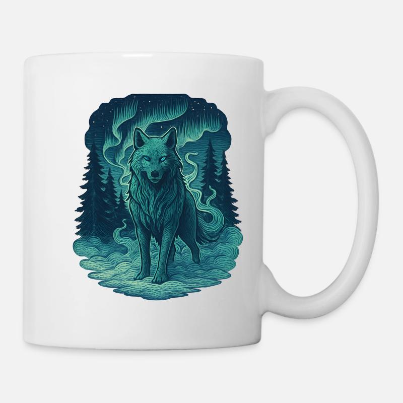 Aurores Boréales Le Loup dans la Forêt - Mug blanc - blanc