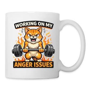 Angry Cat Lifts Weights Flaming Fury - Mug - white - Right