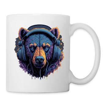 Ours néon avec un DJ casque - Mug blanc - blanc - Droite
