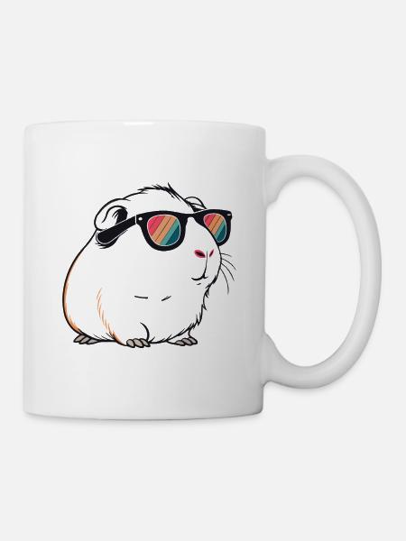 Meerkaninchen mit Retro-Sonnenbrille - Tasse - Weiß