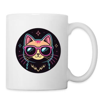 Cat Cartoon Neon Pink Glasses - Mug - white - Right