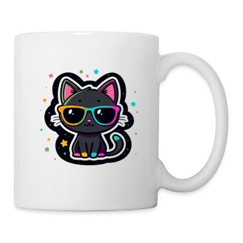 Schwarze Katzenregenbogenbrille - Tasse - Weiß - Rechts