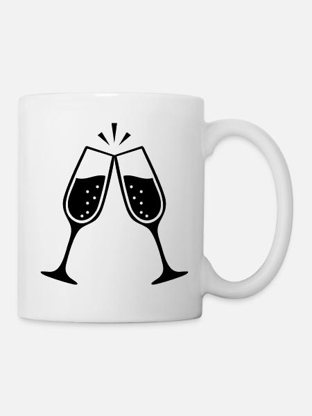 Klirrende Gläser – Schwarz-Weiß-Hochzeit - Tasse - Weiß